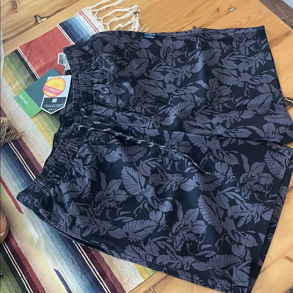 L.L. Bean Black and Gray Swim Trunks